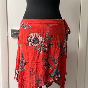 Y2k red floral wrap skirt